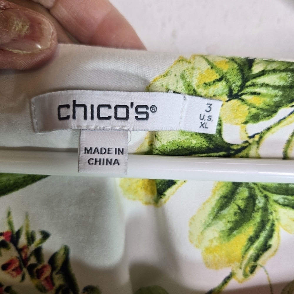 Chicos white tropical floral square neck puff sleeve shirt new 3 xl - Picture 7 of 9